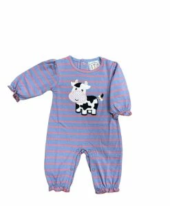 Three Sisters Fall Moo Cow Applique Girls Romper