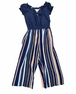 Bonnie Jean Fall 22 New Arrivals Navy Multi Stripe Romper