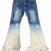 ML Kids Fall Ombre Shaggy Hem Bell Bottom Jeans New Arrivals