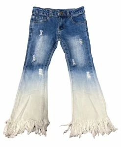 ML Kids Fall Ombre Shaggy Hem Bell Bottom Jeans New Arrivals