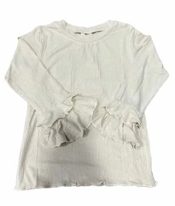 ML Kids Fall Beige Ruffle Long Sleeve Basic Top New Arrivals