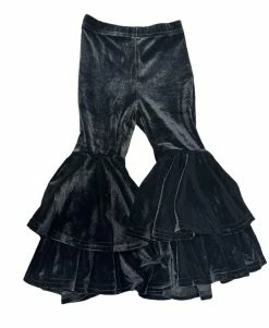 ML Kids Fall Black Double Ruffle Bell Bottom Leggings