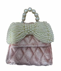 ML Kids Fall Pink Quilted Velvet Purse W/Pearl Bow