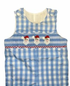 Delaney Fall Blue Check Santa Smocked Longall 75% OFF Christmas