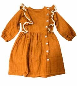 Bela & Nuni Fall Rust Frayer Button Side Dress