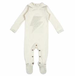 L'OVED BABY Infant Clothing Beige Velveteen Graphic Footie