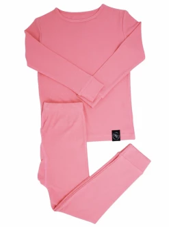 Sweet Bamboo Geranium Pink Ribbed Kid Pjs Set