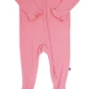 Sweet Bamboo Infant Clothing Geranium Pink Ribbed Ruffle Footie