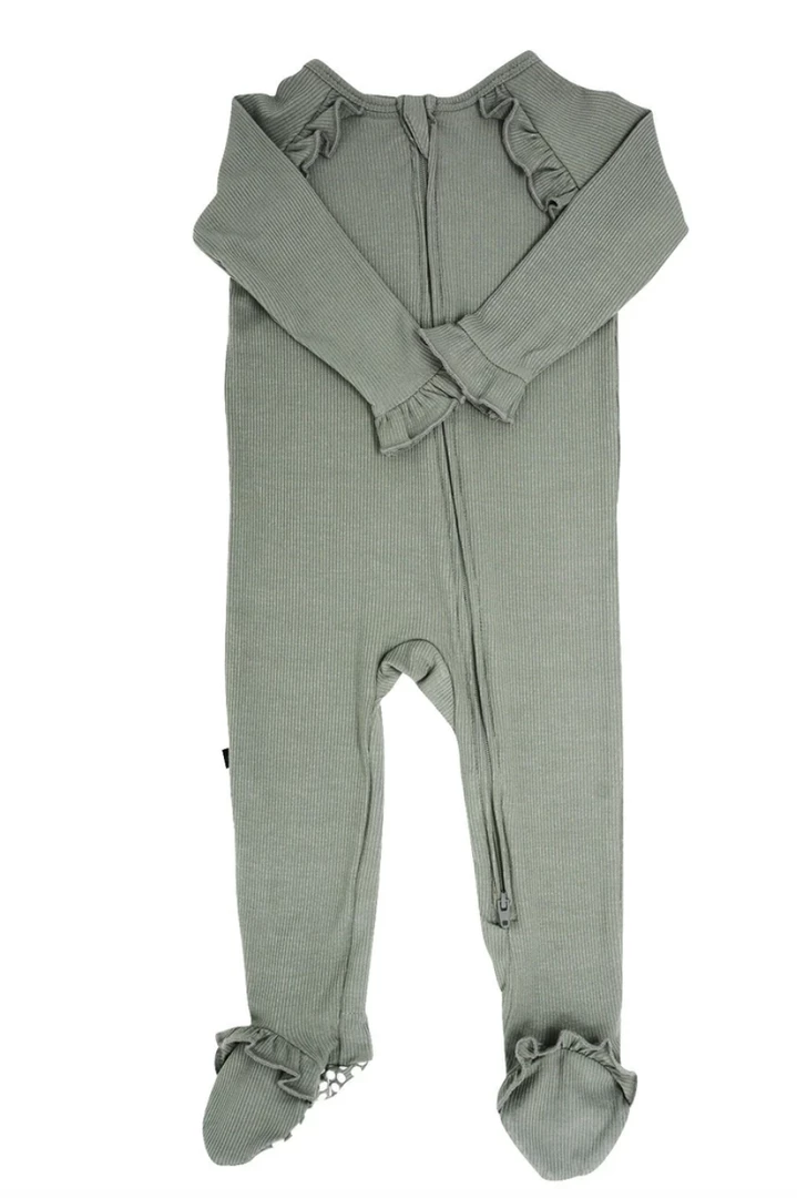 Discount π Sweet Bamboo Olive Green Ribbed Ruffle Footie π 1 Sweet Bamboo Olive Green Ribbed Ruffle Footie