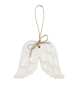 Mudpie Decor Wings White Glazed Ornament