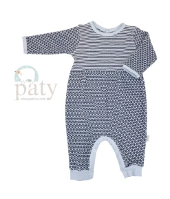 Paty Navy Knit Romper W/Blue Trim Infant Clothing