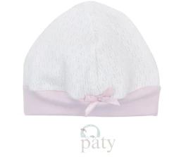 Paty White Beanie Cap W/Pink Trim