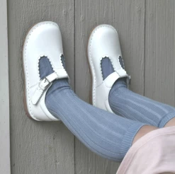 L'Amour Selina Scalloped T-Strap Mary Jane White Shoes