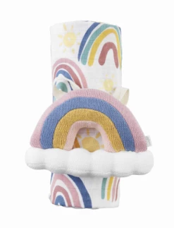 Baby Registry Rainbow Swaddle & Rattle Set