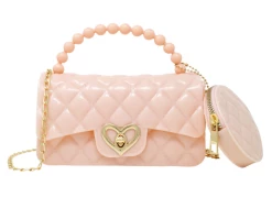 ZOMI GEMS Jelly Quilted Heart Lock Bag W/ Coin Purse- Pink