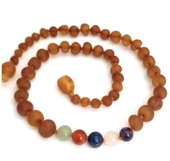 Momma Goose Products Raw Cognac & Rainbow Gem Baby Necklace