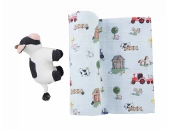 Mudpie Accessories Cow Swaddle Blanket & Rattle Baby Accessories