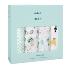Aden + Anais Around The World Cotton Muslin Swaddle 4pk