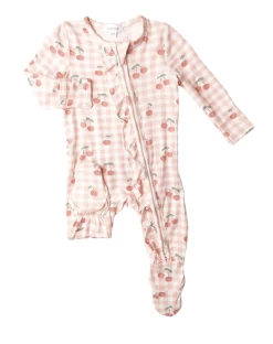 Angel Dear Cherry Gingham 2way Ruffle Zipper Footie Infant Clothing