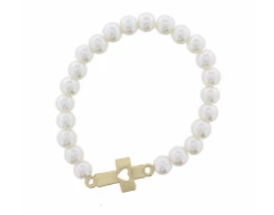Jane Marie Pearl Bracelet W/ Cutout Heart Center Cross Gifts
