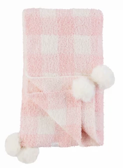 Mudpie Accessories Chenille Pink Gingham Blanket