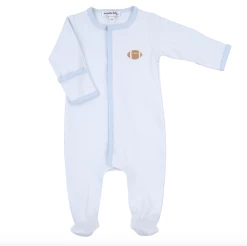 Baby Registry Blue Tiny Football Emb. Footie