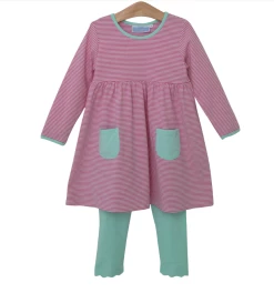 Trotter Street Fall 22 Annie Long Sleeve Pants Set Watermelon Stripe & Mint