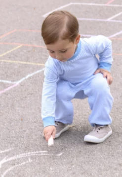 Trotter Street Fall 22 Miller Long Sleeve Romper Cornflower Blue Stripe