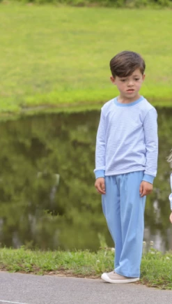 Trotter Street Fall 22 Miller Long Sleeve Pants Set Cornflower Blue Stripe New Arrivals