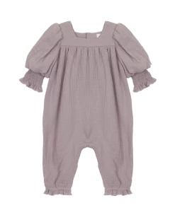 Mabel & Honey Fall 22 Iris Woven Gauze Romper Purple