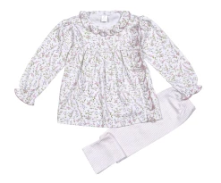 Baby Loren Fall Evelyn Coral/Purple Floral Pima Pant Set