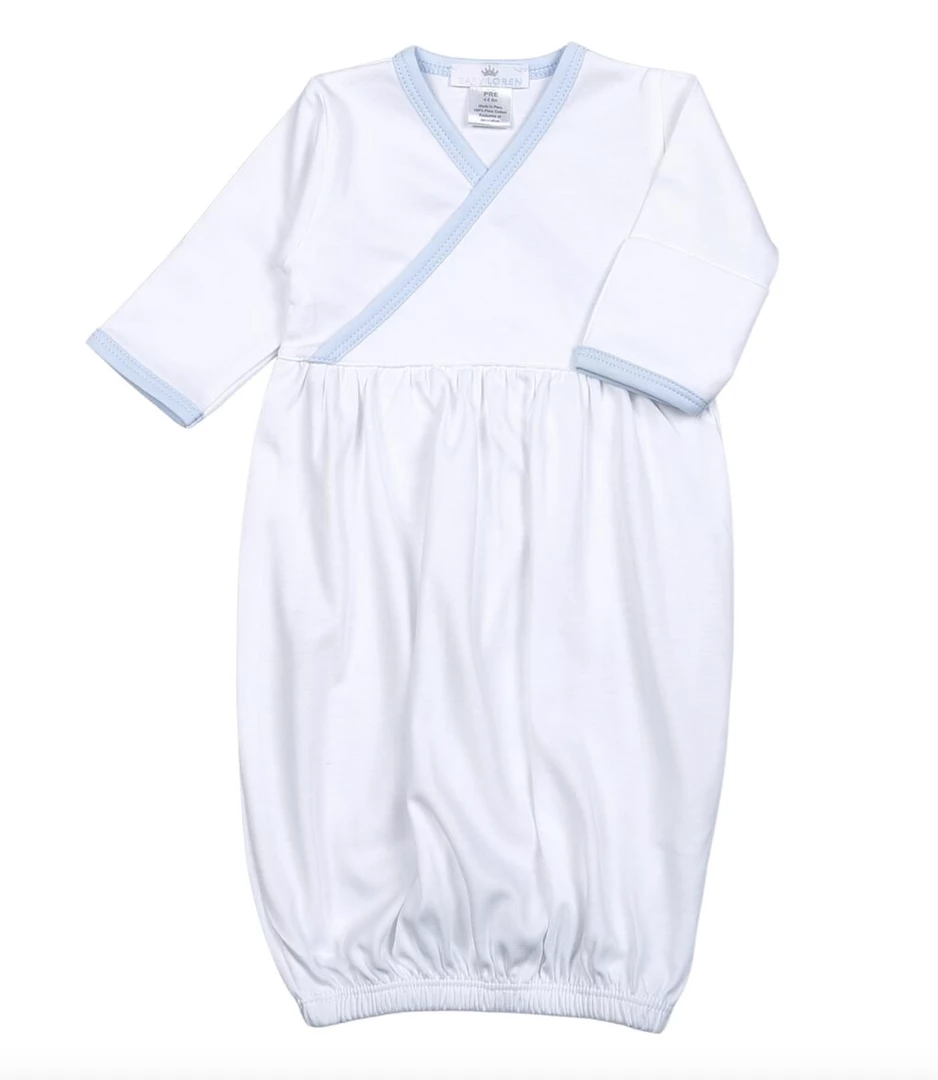 Flash Sale ✔️ Baby Loren Fall Blue/White Piping Pima Gown ✔️ 1 Baby Loren Fall Blue/White Piping Pima Gown