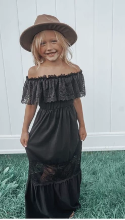 Bailey's Blossoms Fall Clara Cotton & Lace Flutter Maxi Dress - Black