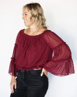 Bailey's Blossoms Fall Savanna Wine Off The Shoulder Dot Top New Arrivals