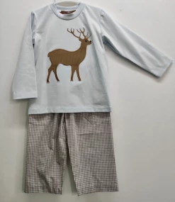 Millie Jay Fall Deer Applique Boys Pant Set