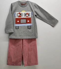 Millie Jay Fall New Arrivals Fire Engine Applique Boys Pant Set