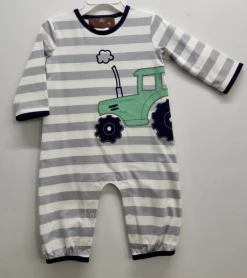 Millie Jay Fall New Arrivals Tractor Applique Boys Romper