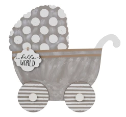 GLORY HAUS Hello World Baby Carriage Topper Decor
