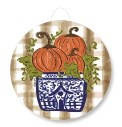 Baxter & Me Blue Willow Pumpkin Stack Door Hanger
