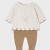 Little Me Caramel Knitted Footie Legging/Cream Sweater Set Infant Clothing
