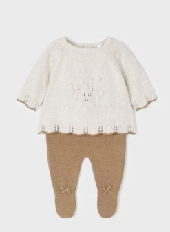 Little Me Caramel Knitted Footie Legging/Cream Sweater Set Infant Clothing