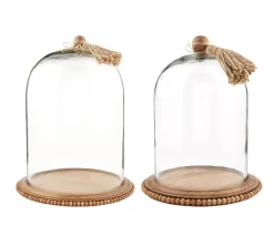 Mudpie Decor Wood And Glass Cloche Set