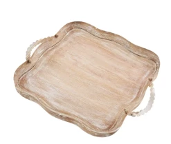 Mudpie Decor Scalloped Beaded Wooden Tray