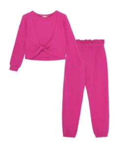 Habitual Girl/Truce Fall Pink Waffle Knit Top/Jogger Set