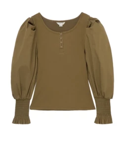 Habitual Girl/Truce Fall Olive Knit Woven Henley Top