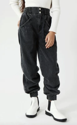 Habitual Girl/Truce Fall Black Smocked Denim Jogger