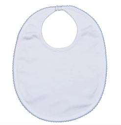 Baby Registry White Pima Bib W/Blue Trim