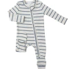 Baby Registry Faded Denim & Sugar Swizzle Stripe 2 Way Zipper Footie