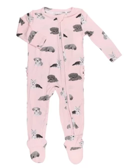 Baby Registry Soft Puppies Pink 2 Way Zipper Footie