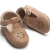 Consciously Baby Shoes Aged Camel Leather Petal T Bar Soft Sole Shoe